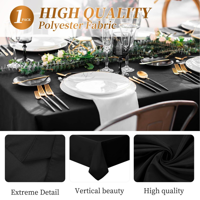 Teruntrue 1 Pack Black Polyester Tablecloth 100 x 140 cm