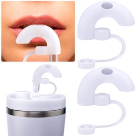 Pndeyo 2pcs Anti Wrinkle Straw Cover, Sideways Suck Food Grade Silicone Straw Topper Cap, Reusable Wrinkle Free Dustproof Straw Tips for 10mm Stainless Steel Metal Glass Straw