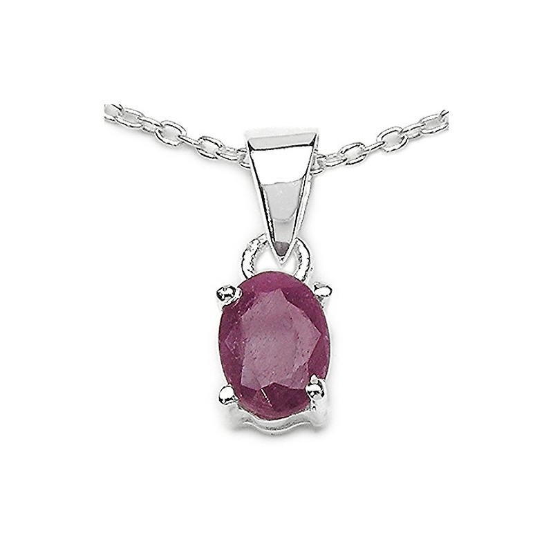 Schmuck-Schmidt -Necklace Pendant Genuine Ruby Silver Rhodium Plated 1.00 Carat,