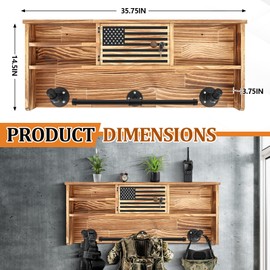 DoubleFill Police Gear Rack Police Vest Wall Mounted Hanger USA Flag Tactical Gear Stand with Gun Storage Plate Carrier Law Enforcement Organizer Accessories for Men Veteran Gift(Wood Color,Lockers)