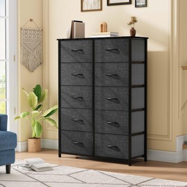 DWVO 10 Drawer Dresser - Fabric Storage Tower, Organizer Unit for Bedroom, Living Room, Hallway, Closets - Sturdy Steel Frame, Wooden Top & Easy Pull Fabric Bins
