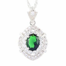 RIVA Pendant with 45 cm (18 inches) chain and oval cut gemstone cubic zirconia cubic zirconia [5 colours available] in 18 K white gold plated, simple modern elegance, Brass