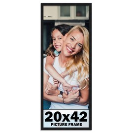 20x42 Frame Black Picture Frame - Complete Modern Photo Frame Includes UV Acrylic Shatter Guard Front, Acid Free Foam Backing Board, Hanging Hardware Wood Wall Frames for Family Photos - no Mat
