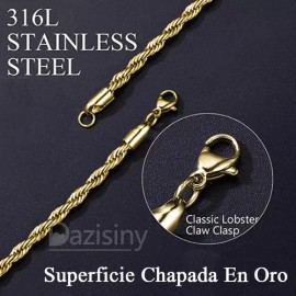 2pzs Pulsera Y Collar Torsal Acero Inoxidable Hombre Oro