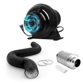 Simple Deluxe 4 Inch 195 CFM Ventilation System Fan, Air Carbon Filter and 8 FT PVC Ducting for HVAC Heating Cooling