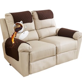 NNSMUN Sofa Armrest Cover, Headrest Cover for Recliner Chair Arm Cover, Armchair Slipcover with Pockets, Nonslip Quilted Furniture Protector for Pets Leather Sofa Couch (Coffee,2 Seater(4pcs))