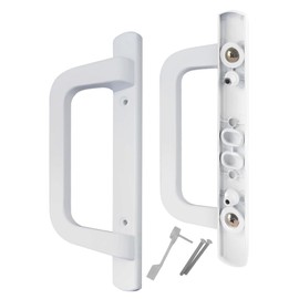 8.5" PGT White Sliding Patio Glass Door Handle Set Replacement with Interior, Exterior Handles, Thumb Latch Lever + Screws - Fits 3-15/16" Screw Hole Spacing - Fix and Repair Door Hardware