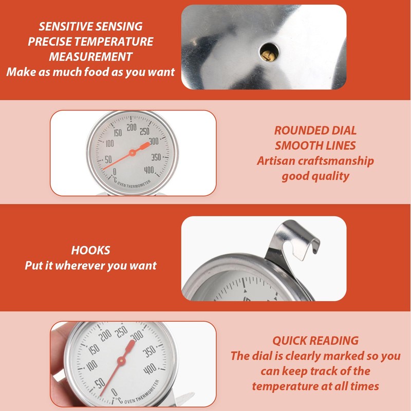 Dial Oven Thermometer, 0-400°C Stainless Steel Thermometer Kitchen Cooking Thermometer
