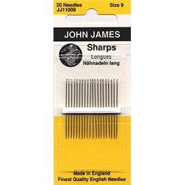 Colonial Needle 20 agujas John James Sharps, tamaño 9
