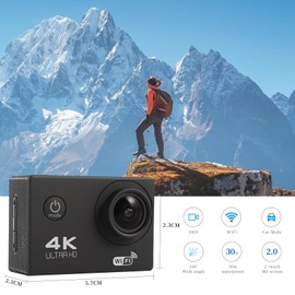 HD Action Camera HD Underwater Camera 1080p 30fps 30m Camera Ski Camera Action Camera Support WiFi Function and 170 Degree Wide Angle - Black