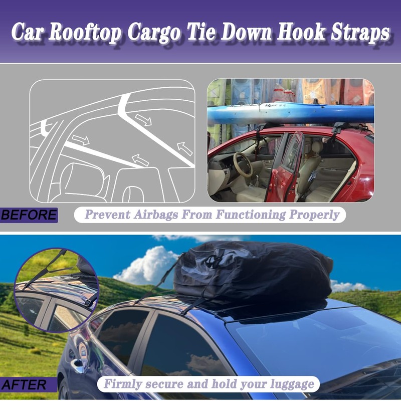 Car Rooftop Cargo Tie Down Hook Straps,Adjustable Roof Cargo Carrier