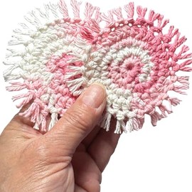 Crochet Cotton Car Coasters for Cup Holders, Handmade Boho Style with Fringe, Set of 2 (Pink Passion)