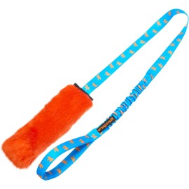 Tug-E-Nuff Faux Fur Squeaky Bungee Chaser Dog Toy (Orange & Blue), Tough Dog Tug Toy for Puppy, Small, Medium and Large Breeds, Interactive Training Chase Toys, 118 cm