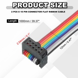 PATIKIL 10 Pins IDC Connector Flat Ribbon Cable 2.54 mm Pitch Length 1000 mm Wide 12 Mm, 2 Pcs Dual Row Data Cable Female to Female for IDE Drive Printer Industrial DIY Electronics
