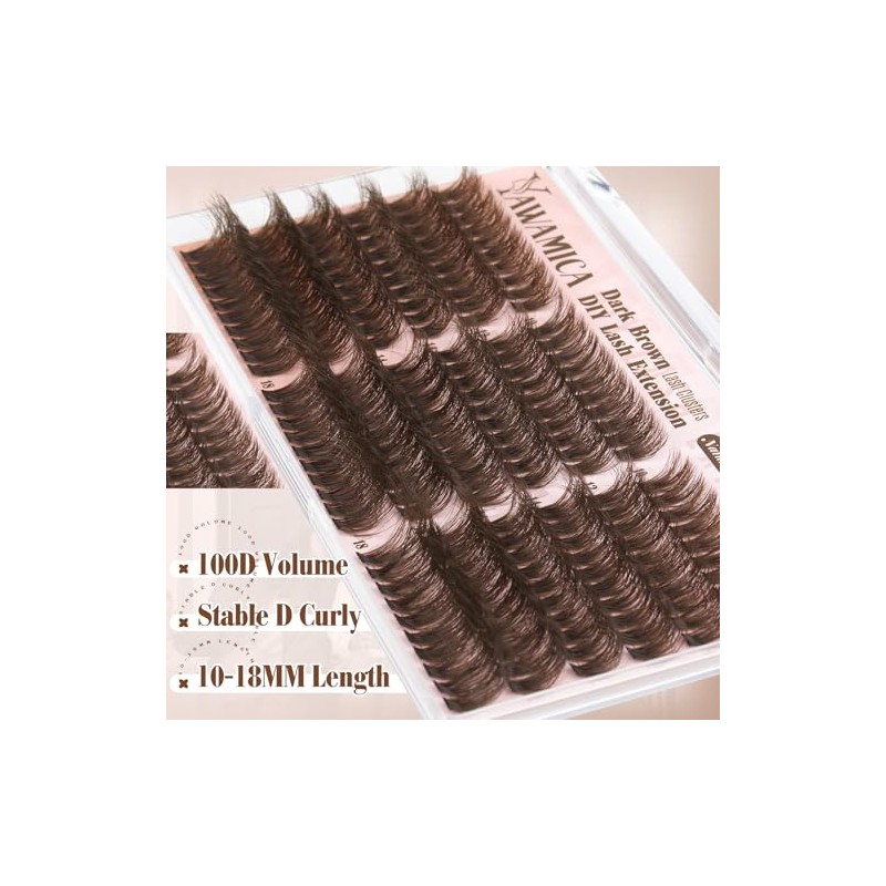 Yawamica Brown Fluffy Lash Clusters 100D Volume Wispy Eyelash Clusters
