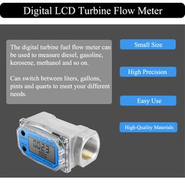 YFIXTOOL 2" Digital Turbine Flow Meter, LCD Digital Display Flowmeter, Gas Oil Fuel Flowmeter for Diesel, Kerosene, Gasoline, Aluminum Stainless Steel, Flow Rate of 60-500LPM(15-132GPM).
