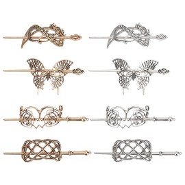 NICENEEDED 8 Pcs Viking Celtic Hair Clips, Vintage Hair Slide Hairpins, Minimalist Celtic Knot Hair Pin Creative Metal Hair Barrette, Retro Silver Gold Hair Stick Bun Holder Decorative Hair Accessory