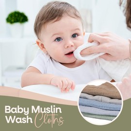 Zoe Sage Baby Muslin Wash Cloths - (5 Pack) 25cms x 25cms 100% Organic Cotton Baby Bath Muslin Cloth Towel, Baby Essentials for Newborn Babies, Kids, Girls and Boys (Earth and Sky)