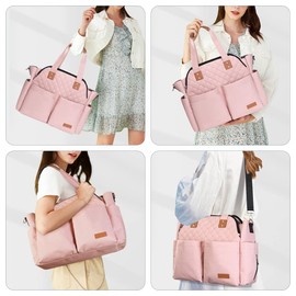 Lekebaby Diaper Bag Tote, Large Diaper Bags Waterproof,Large Mommy Bag for Hospital, Baby Bags for Mom Travel Diaper Tote Messenger Purse, Pink
