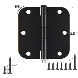 12 Pack Matte Black Door Hinges 3 1/2 Interior Rounded Hinge 3.5 Inch with 5/8" Radius Corners 3 ½"Door Hardware Controls Garage Factory Cabinet Box Indoor Rv House Home