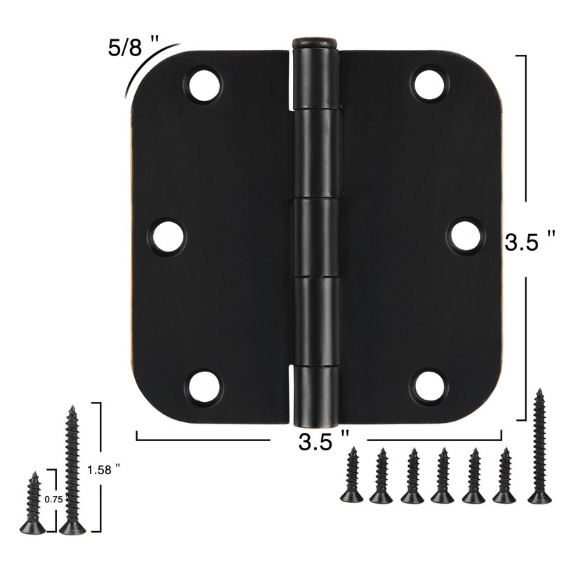 12 Pack Matte Black Door Hinges 3 1/2 Interior Rounded