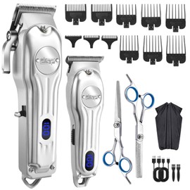 DSP Professional Hair Clipper for Men, Clipper and Trimmer Set - Electric Clipper for Hair Cutting, Cordless Barber Clipper Set with LED Display for Men Gift (Silver)