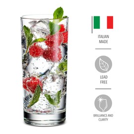 Godinger Highball Drinking Glasses, Italian Made Tall Glass Cups, Water Glasses Drinking Set, Cocktail Glasses - 14oz, Set of 4, Made In Italy