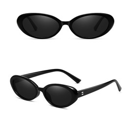 IKANOO Retro Oval Sunglasses for Women Men Vintage Small Oval Sunglasses 90s Style Shades (Black)
