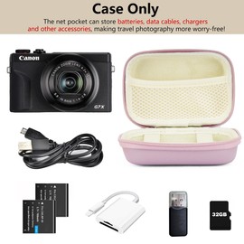 Linpr Digital Camera Case Compatible with Canon Powershot G7X Mark III/ SX740/ Sony ZV-1/RX100 VII/Panasonic ZS99/ Ricoh GR, Small Travel Compact Cameras Storage Holder with Lanyard (Purple)