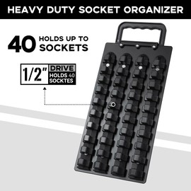 Reniteco 40-Piece Portable Socket Organizer Steel Tray with Handle - Heavy Duty Socket Holder Kit 1/2-Inch Black Clips（1 PC Set, Black