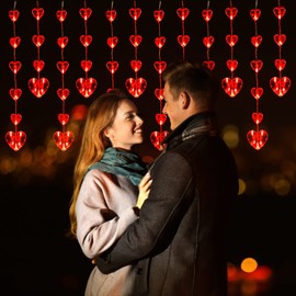 LOLStar Valentines Day Window Lights,108 LED red Heart-Shaped Hanging String Lights, Plug-in Corded Powered Remote 8 Flashing Modes, and Timer Function Curtain Lights for Valentine's Day Decoration