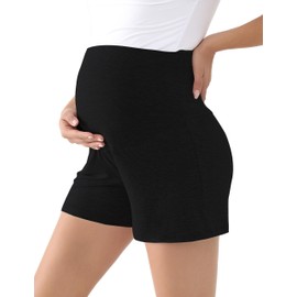 BRATUC Maternity Shorts for Women Viscose Over The Belly Soft Stretchy Comfy Cooling Pregnancy Lounge Pajama Shorts (Medium Black)