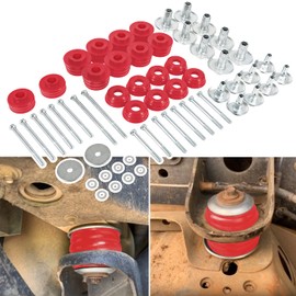 KF04060BK Body Mount Bushing Kit Fits for 2008-2016 Ford F250 F350 Super Duty 2WD 4WD Polyurethane Body Cab Mounts & Steel Sleeves & Hardware Red（60PCS）