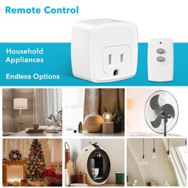 HBN HBN Remote Control Outlet with 100FT RF Signal, Wireless On Off Switch Plug for Household Appliances, Battery Included, 15A/1875W(1 Outlet + 1Remote)