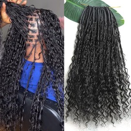 Crochet Boho Box Braids With Human Hair Curls Pre Looped Synthetic Hair Box Braid With Full Deep Wave Ends Crochet Hair Braiding for Black Women 18Inch 80 Strands