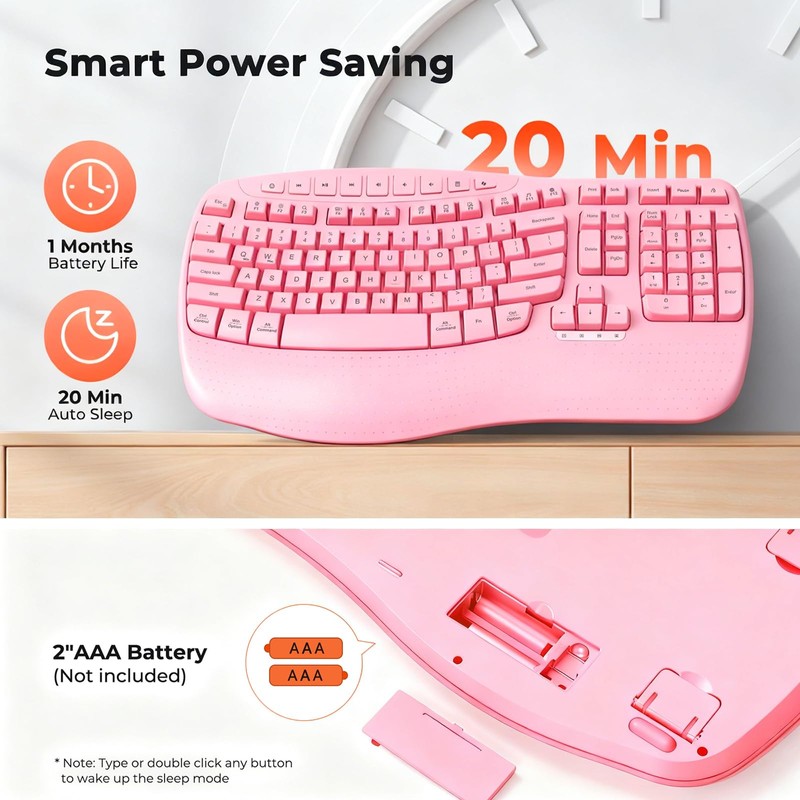 MEETION Wireless Ergonomic Keyboard with Wave Keys and Wrist Rest