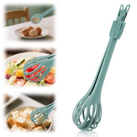 2 in 1 Food Clip & Egg Whisk, Multifunctional Egg Beater Manual Mixer and Serrated Tongs Practical Kitchen Gadget Tool for Gripping Stirring Mixing Ideal for Bread Pasta Salad (Green)