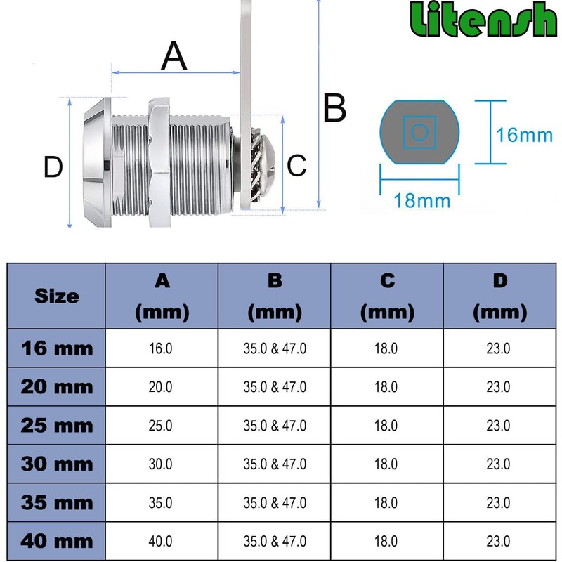 Litensh Security Mailbox Lock with Different Keys, 25mm Letter Post