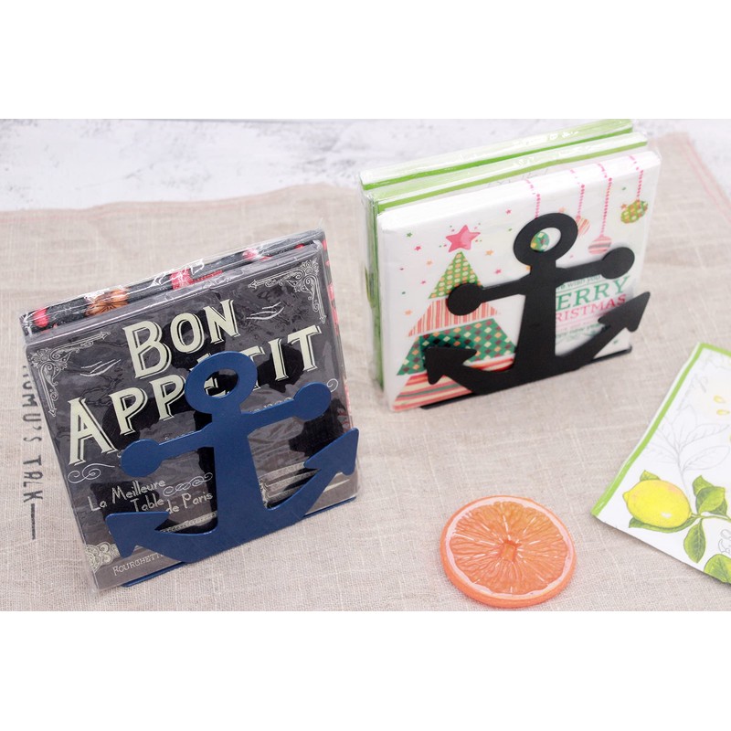 BetyHom Vintage Metal Nautical Anchor Napkin Holder (BLUE)