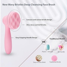 2 cepillos de limpieza facial de silicona, exfoliante manual, exfoliante facial, exfoliante, exfoliante, exfoliante, cerdas ultrafinas para piel sensible, fácil de limpiar, espuma bien (rosa y verde)