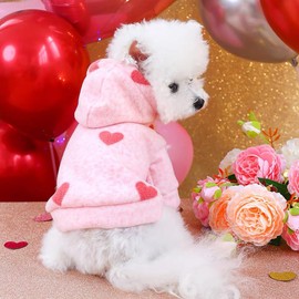 ANIAC Pink Dog Hoodies for Small Dog Valentine’s Day Puppy Clothes with Leash Ring Cute Heart Pattern Cat Sweater Hooded Pet Sweatshirt for Chihuahua Kitten (Pink Heart, X-Small)