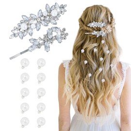 WHAVEL Rhinestone Hair Clips 12PCS Pearl Rhinestone Clips Barrettes Silver Wedding Hair Accessories for Women
