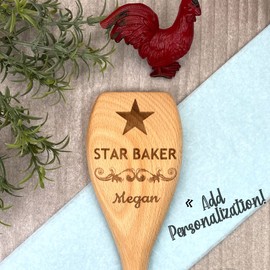 Star Baker Wooden Spoon Dishtowel Set, Laser Engraved Spoon Towel Gift Set, Star Baker Baking Gift for Baking Show Fans, Pastry Dishtowel, Baking Gift for Bakers, Personalization Optional