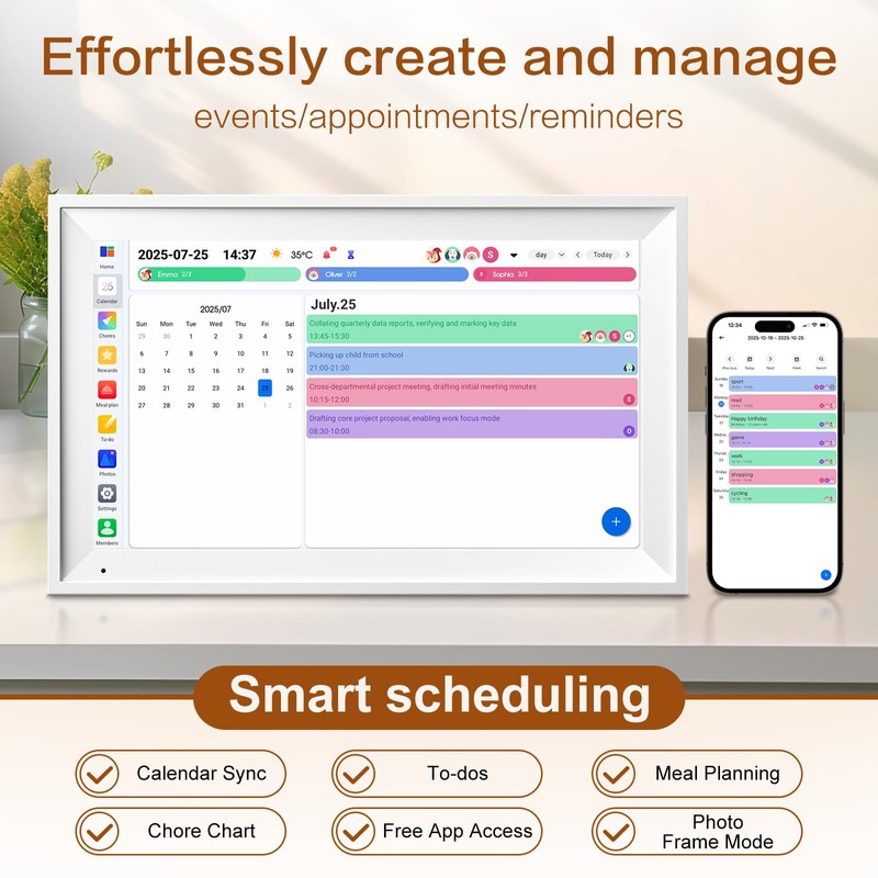 15.6 Inch Digital Calendar, Smart Family Organizer with 1920x1080 IPS