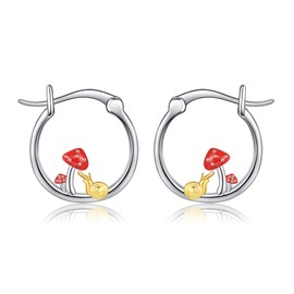 JERWLI Mushroom Raccoon Duck Earrings 925 Sterling Silver Snail Hoop Earrings Raccoon Ducks Mushroom Jewellery Gifts for Women Girls Daughter Mother Nature Lovers, Sterling Silver
