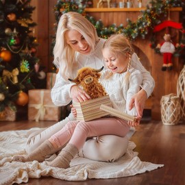 Kulupu Highland Cow Stuffed Animal,10.5 inches Realistic Cow Plush Toy,Animal Cattle Plush Farm Toy,Farm Plushie Christmas Birthday Present for Boys Girls Kids Grandchildren (Brown)