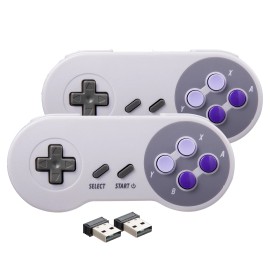 2PCS SNES Controller Gamepad + 2.4GHz USB Receiver Compatible with PC MAC Raspberry Pi Linux Windows 7 8 10 11 color: Purple