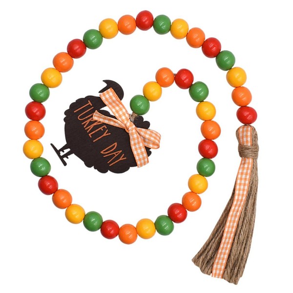 jojofuny Thanksgiving Wood Bead Garland with Tassel Rustic Decorative Beads