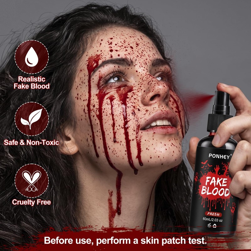 Halloween Fake Blood Spray with Replaceable Tip, Washable Realistic SFX
