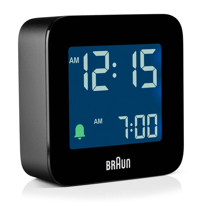 Braun Digital Travel Alarm Clock Snooze Function, Compact Size, Negative